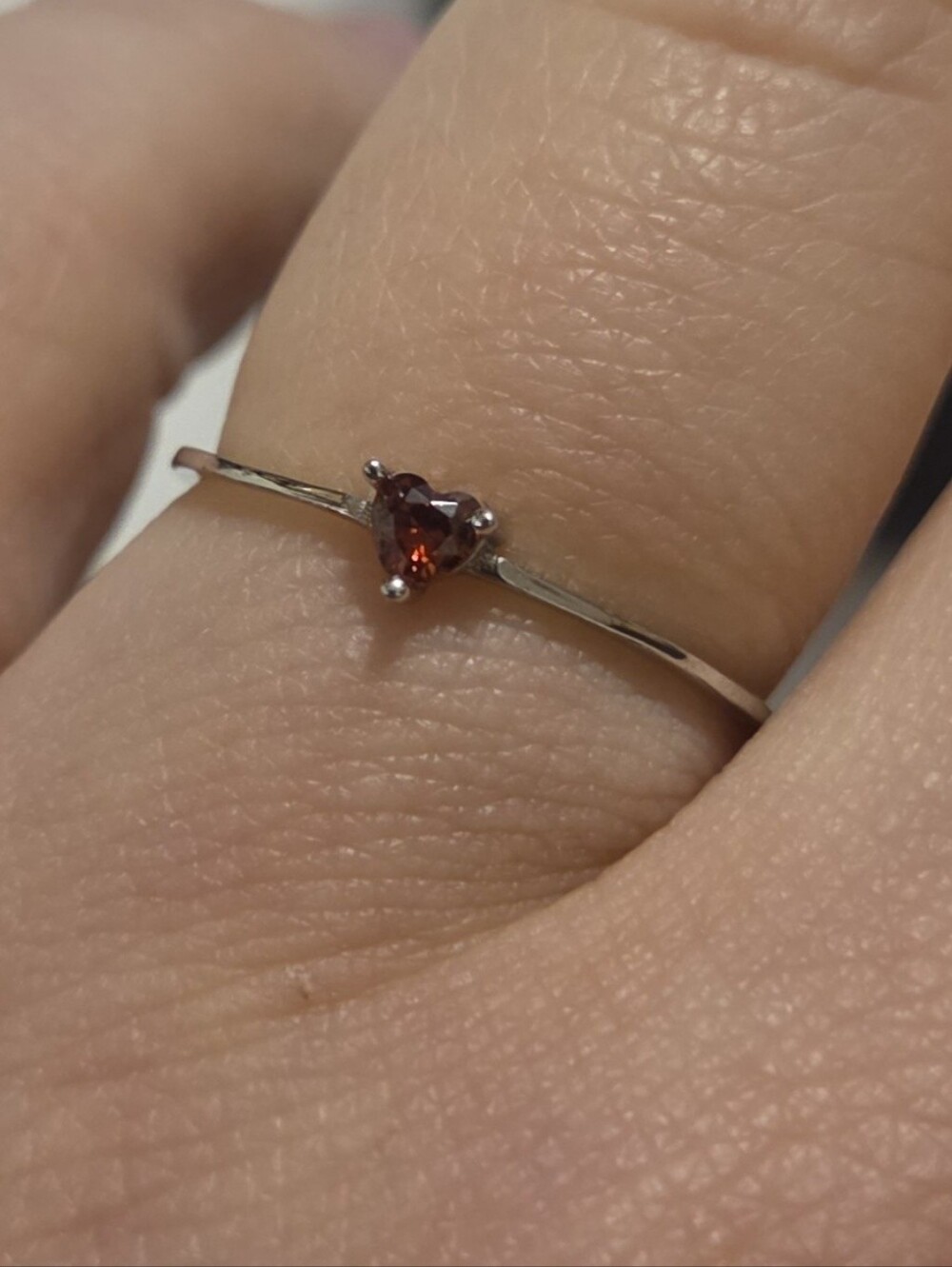 Dainty Garnet Red Heart CZ Ring Silver Tone January Birthstone Style